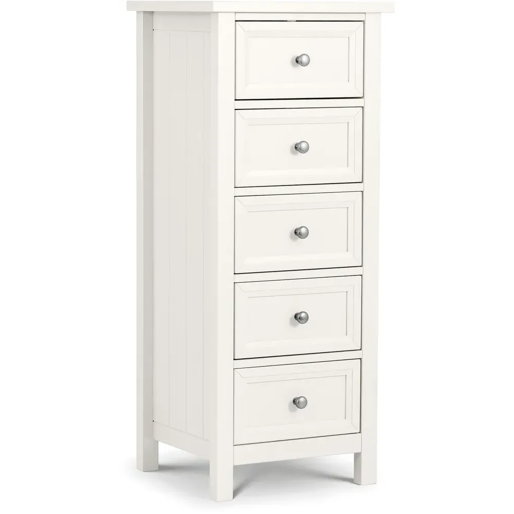 Maine 5 Drawer Tall Chest of Drawers - Surf White