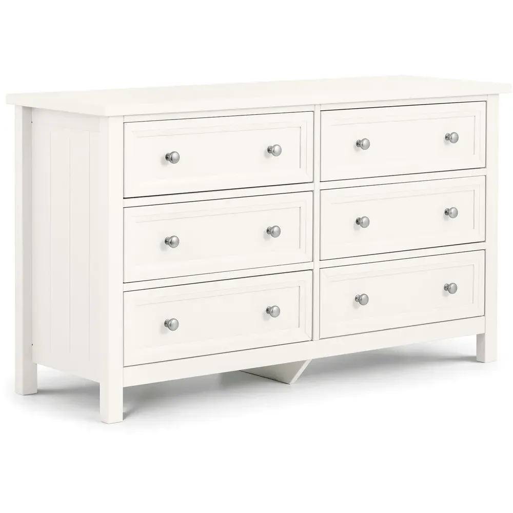 Maine 6 Drawer Wide Chest of Drawers - Surf White