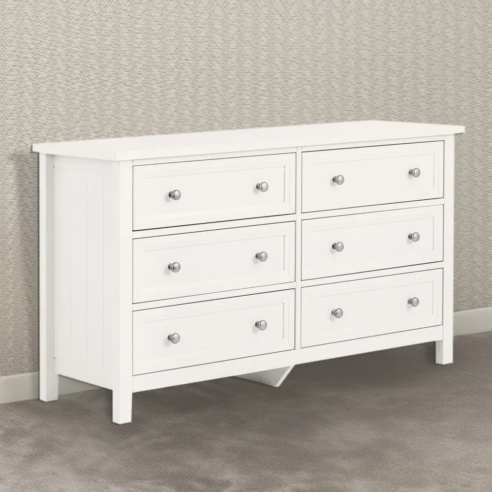 Maine 6 Drawer Wide Chest of Drawers - Surf White