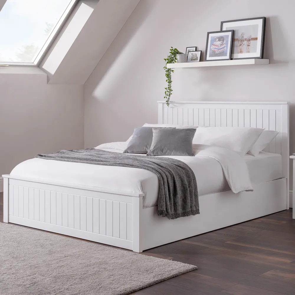 Maine Double Ottoman Bed with Storage - White
