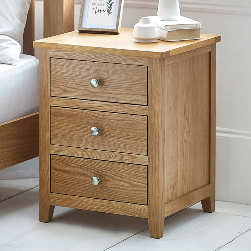 Mallory 3 Drawer Bedside Table - Brown, Oak image