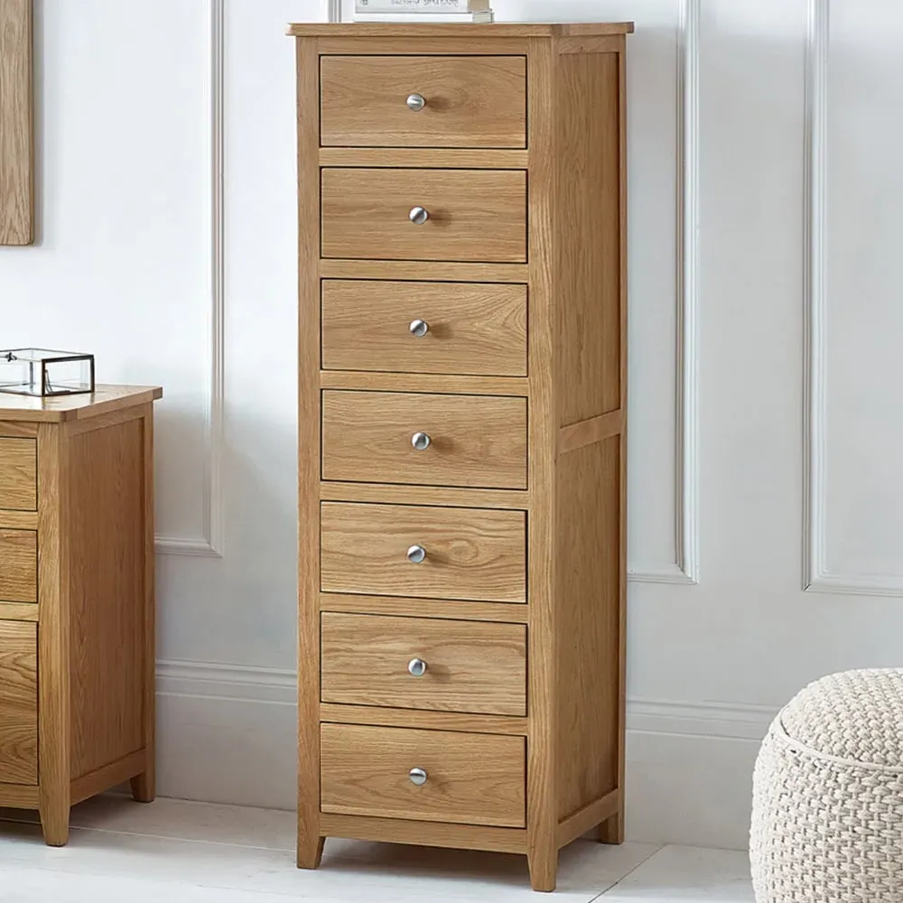 Mallory 7 Drawer Narrow Chest of Drawers - Brown, Oak image