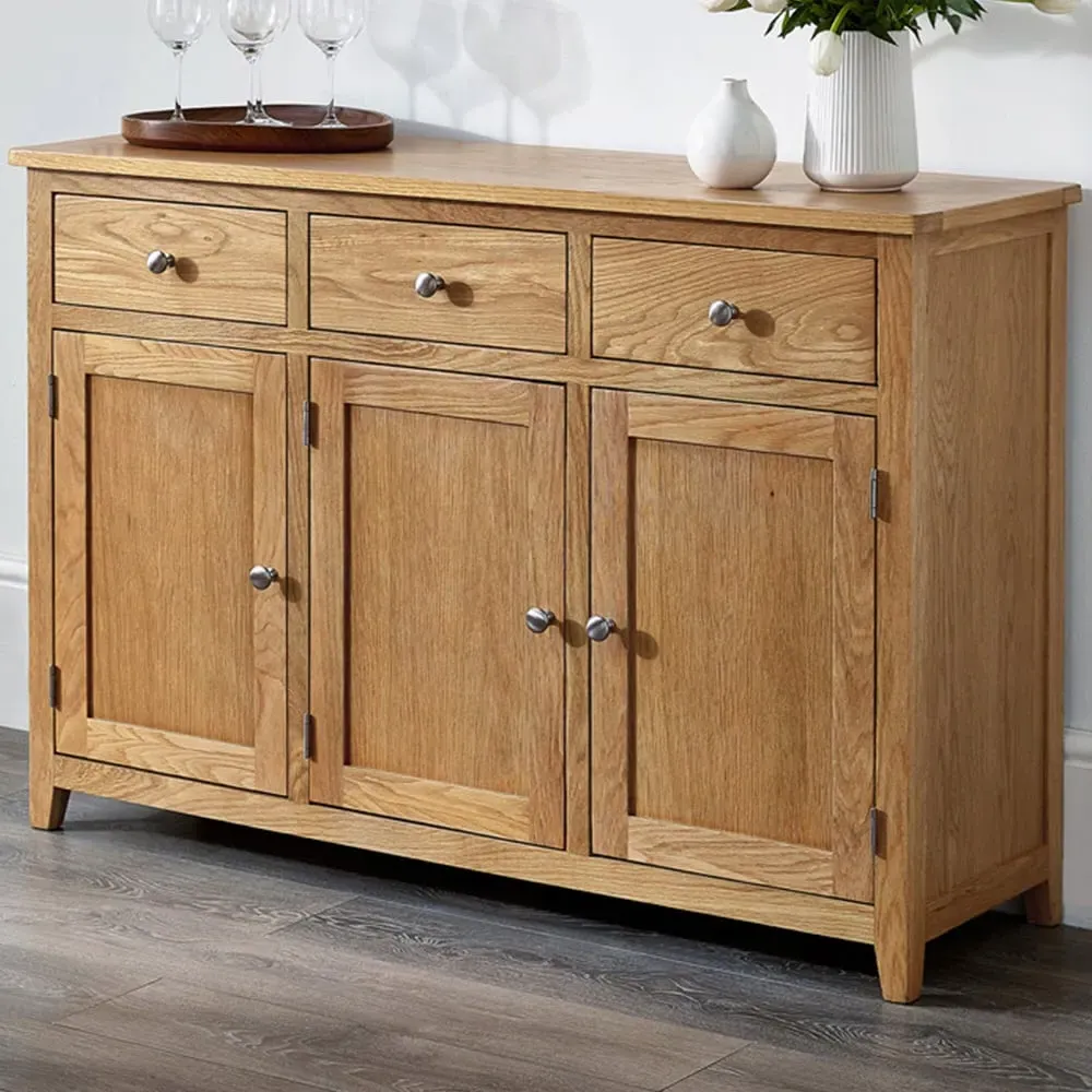 Mallory Large 3 Door 3 Drawer Sideboard - Brown, Oak