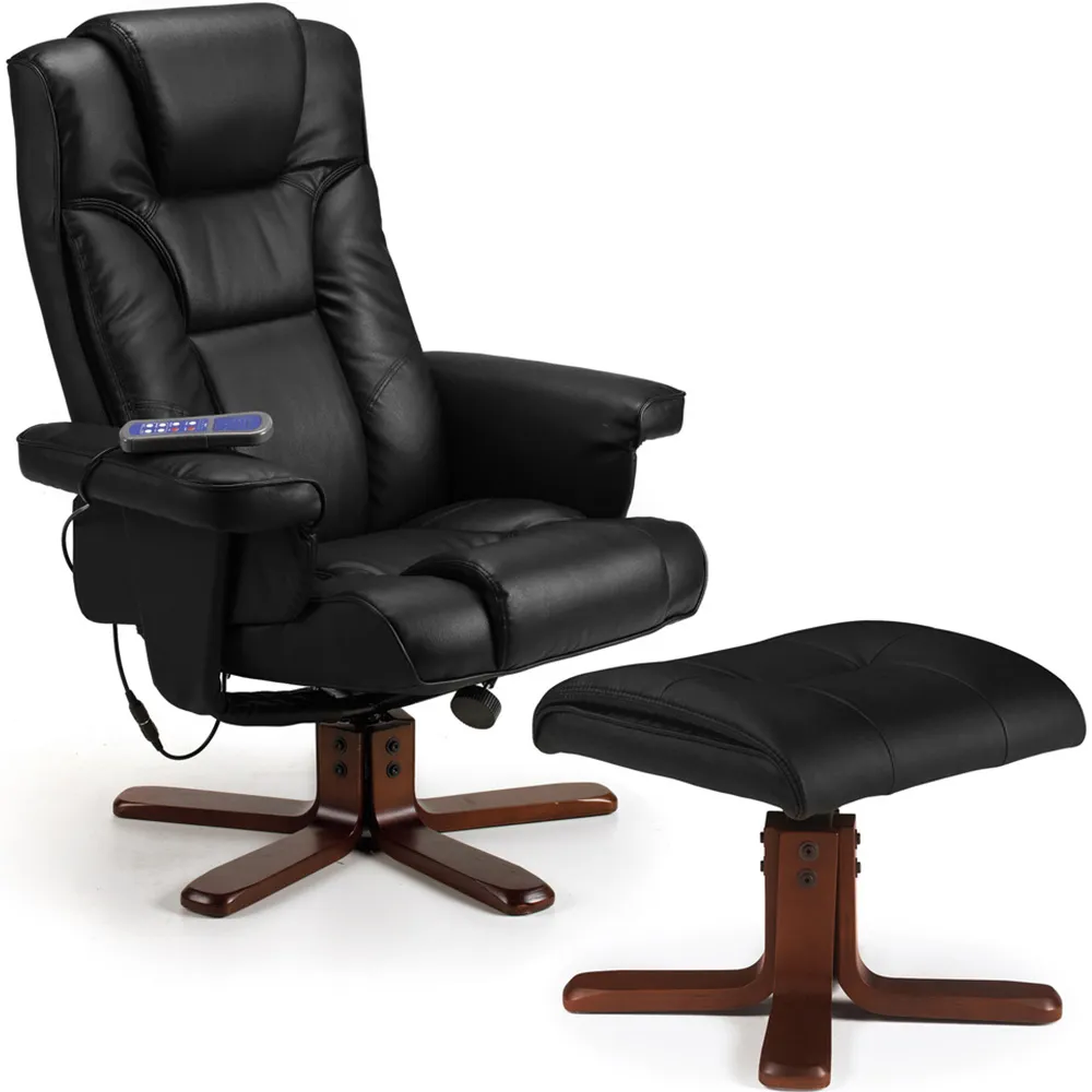 Malmo Massage and Heat Recliner Chair with Footstool - Black