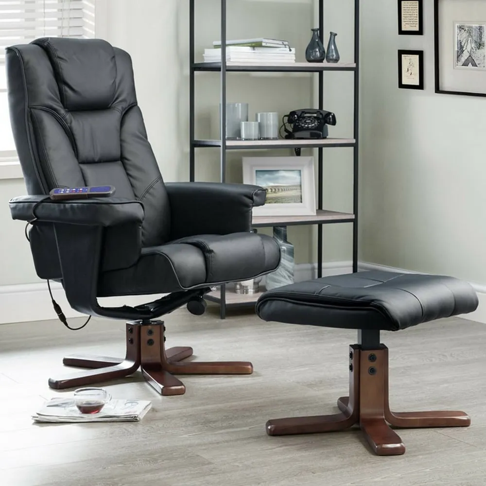 Malmo Massage and Heat Recliner Chair with Footstool - Black
