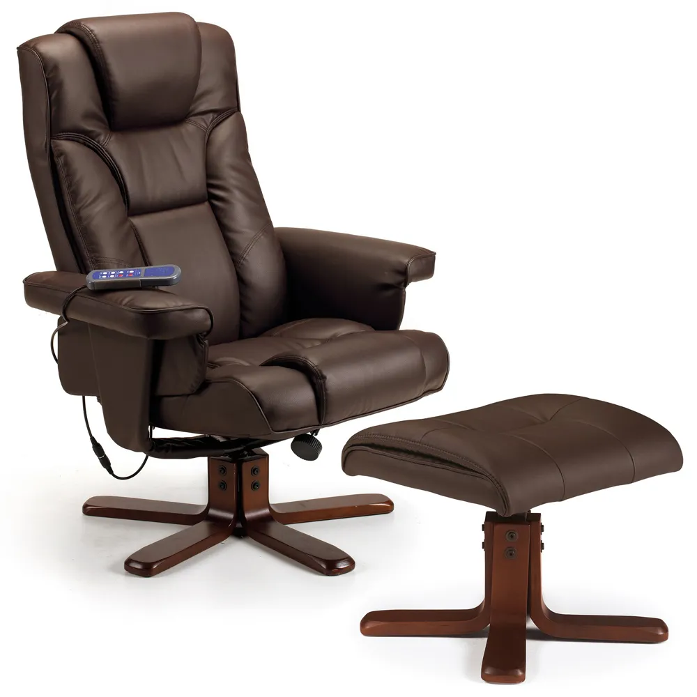Malmo Massage and Heat Recliner Chair with Footstool - Brown