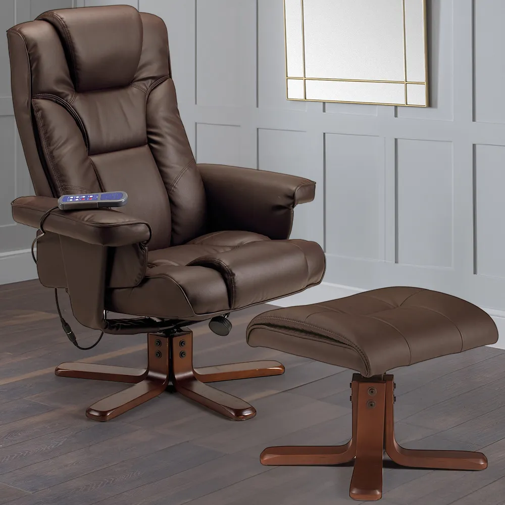 Malmo Massage and Heat Recliner Chair with Footstool - Brown image