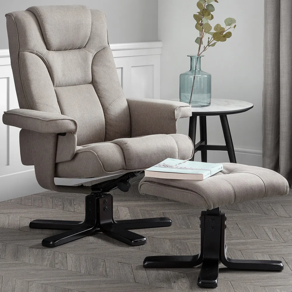 Malmo Swivel Recliner Chair and Footstool - Grey, Linen