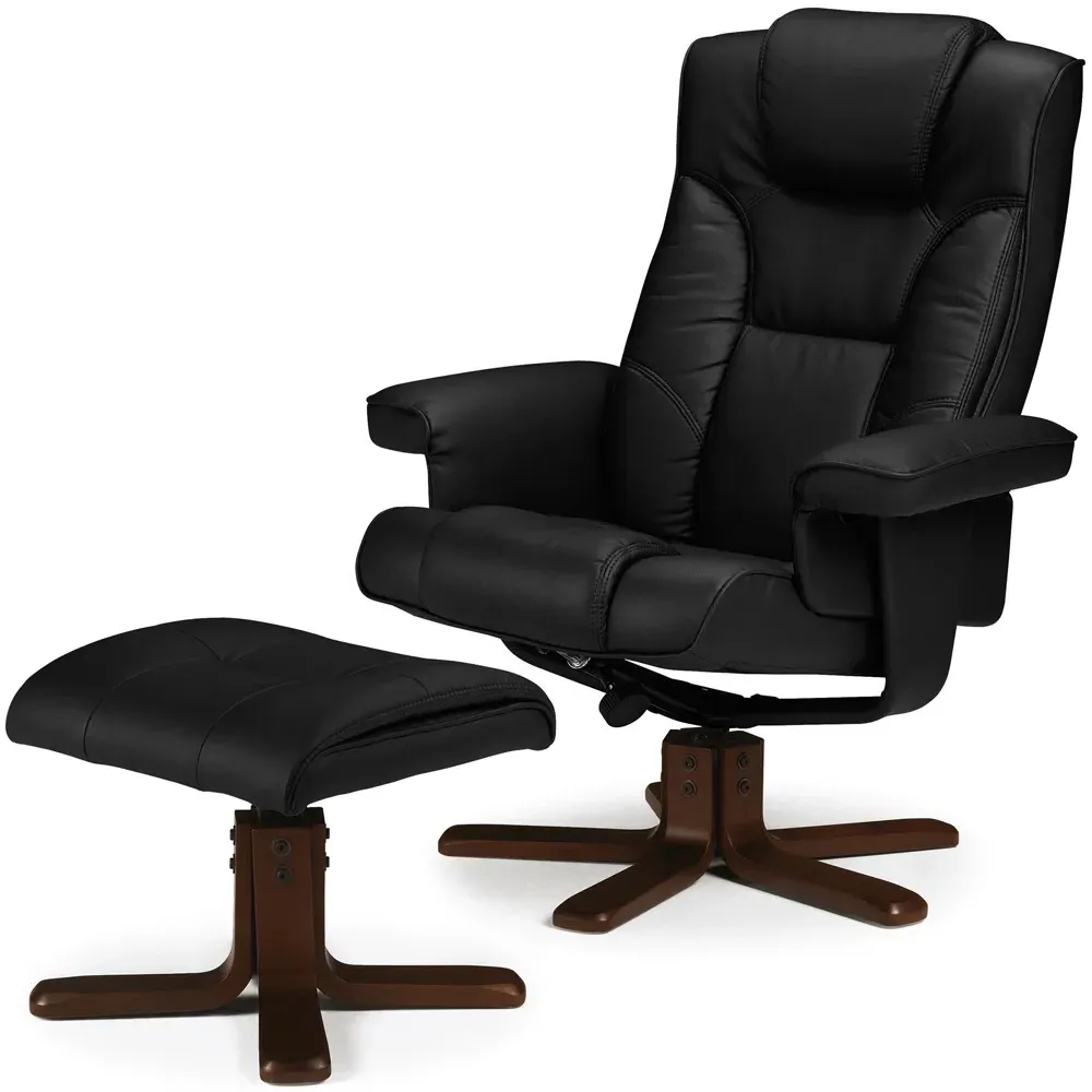 Malmo Swivel Recliner Chair with Footrest - Black, Faux Leather