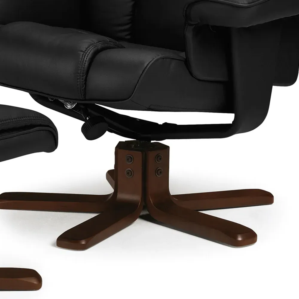 Malmo Swivel Recliner Chair with Footrest - Black, Faux Leather