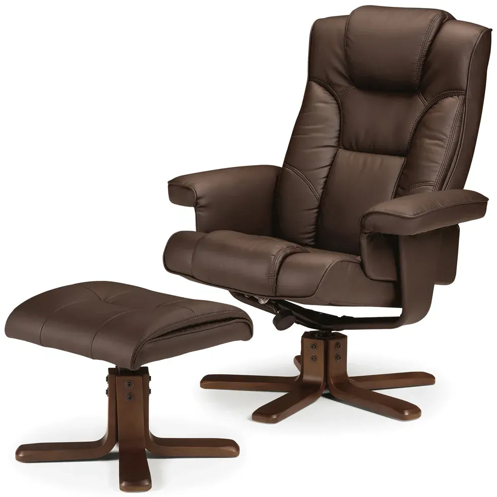 Malmo Swivel Recliner Chair with Footstool - Brown, Faux Leather