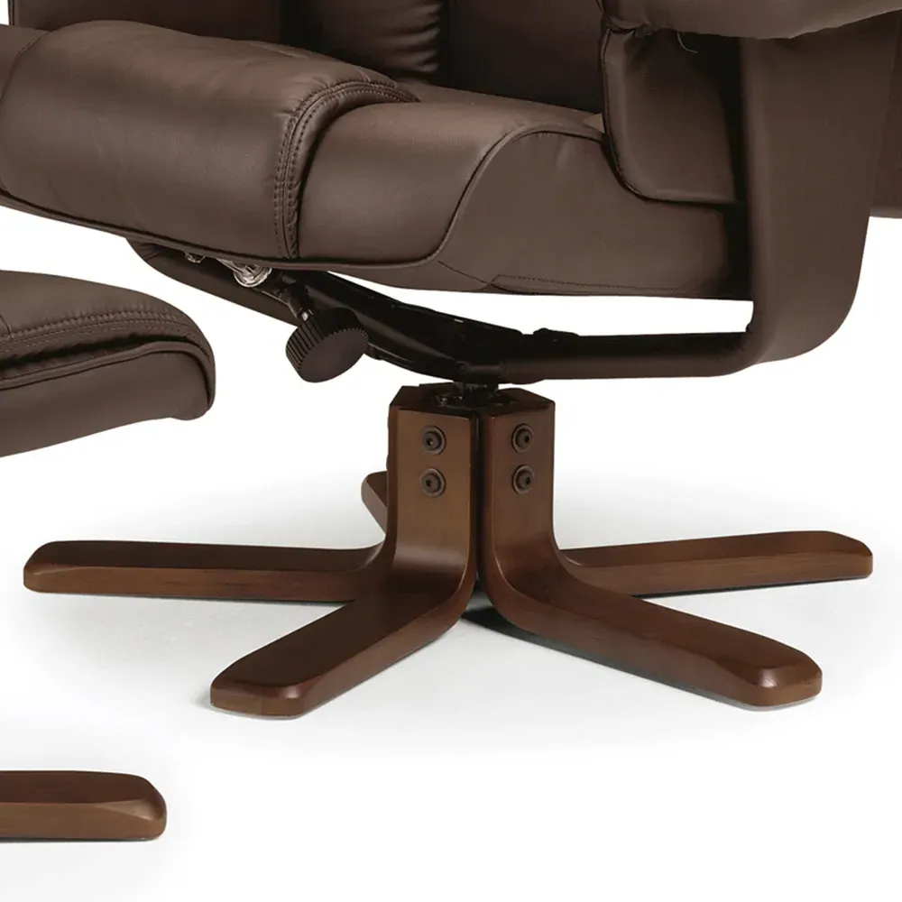 Malmo Swivel Recliner Chair with Footstool - Brown, Faux Leather