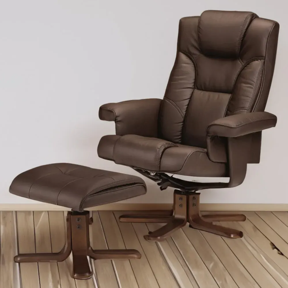 Malmo Swivel Recliner Chair with Footstool - Brown, Faux Leather image