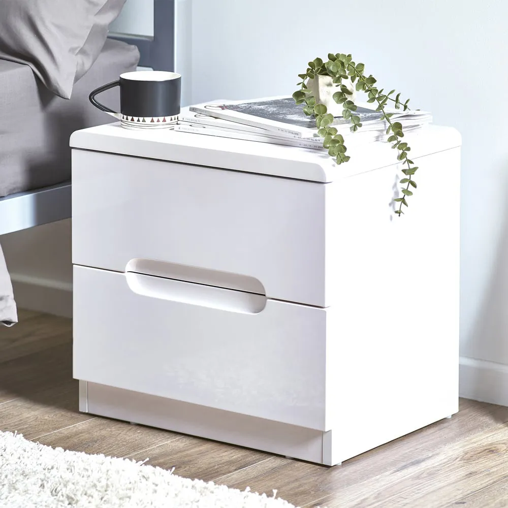 Manhattan 2 Drawer Bedside Table - White