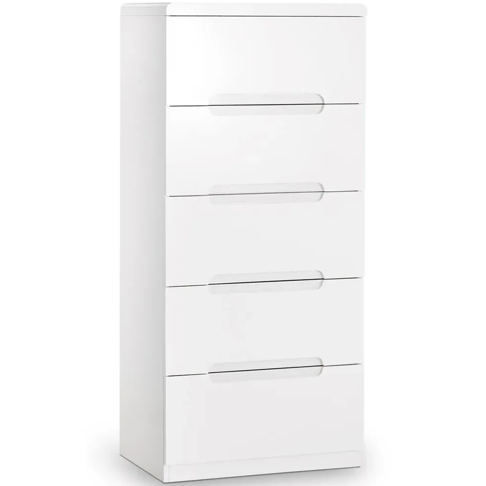Manhattan 5 Drawer Narrow Chest of Drawers - White