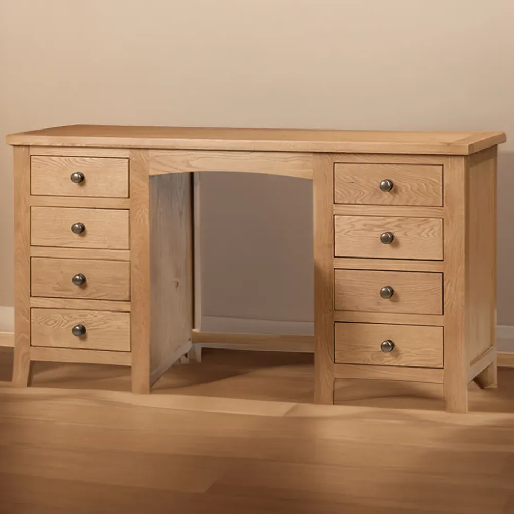 Marlborough 8 Drawer Twin Pedestal Dressing Table - Oak