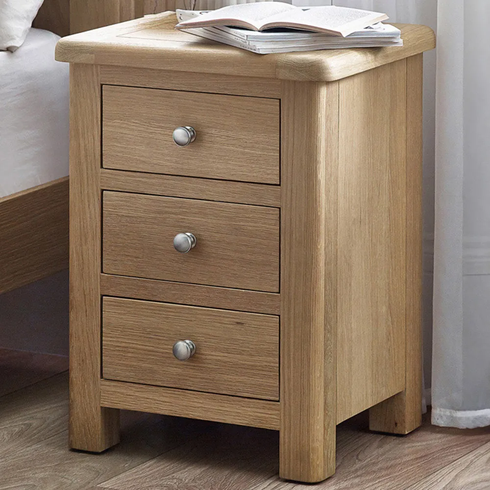 Memphis 3 Drawer Bedside Table - Limed Oak image