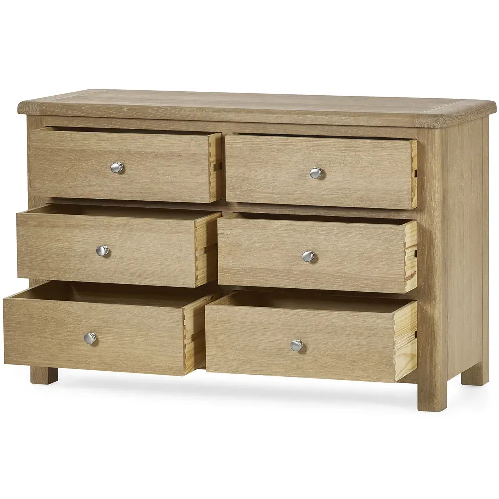 Memphis 6 Drawer Wide Chest of Drawers - Limed Oak
