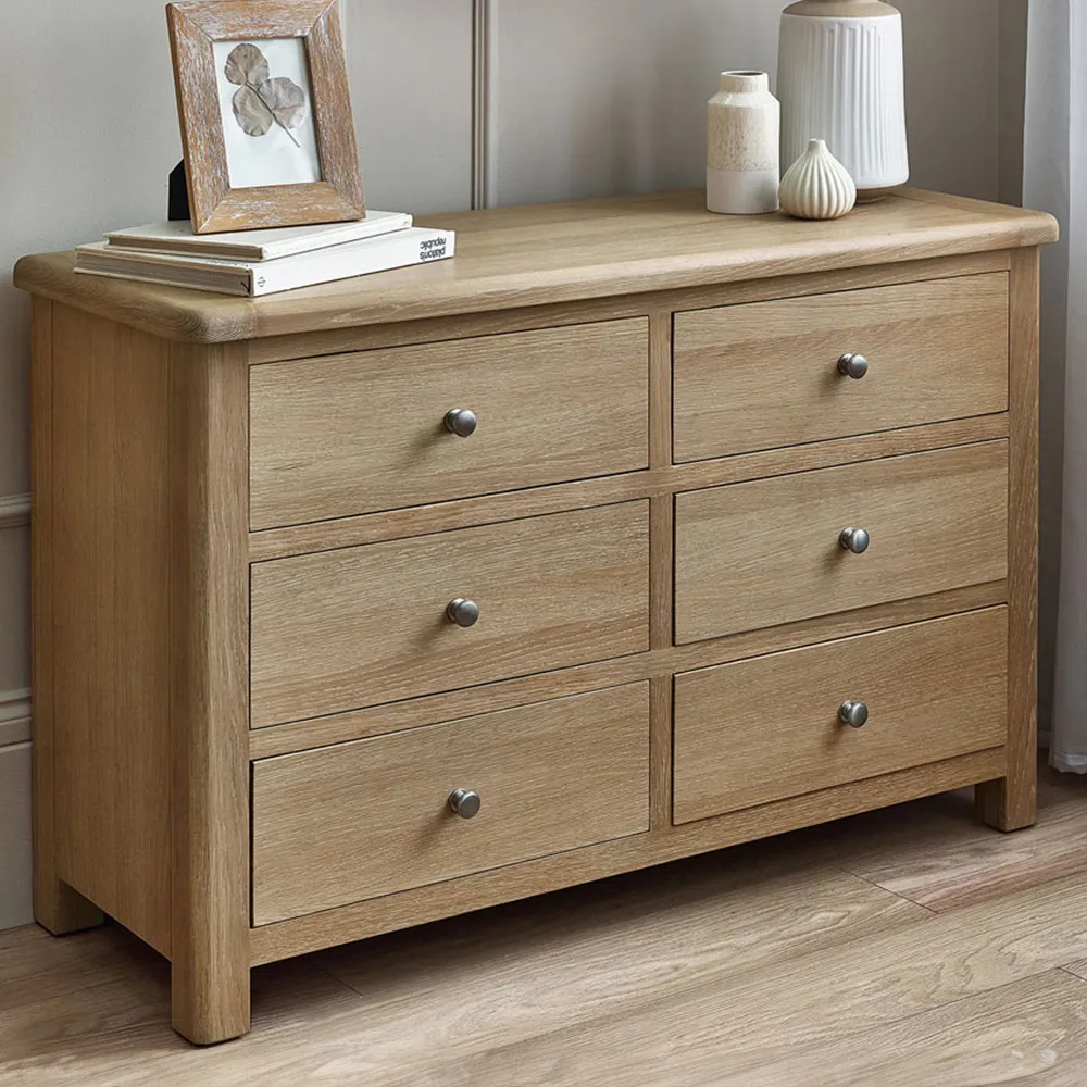 Memphis 6 Drawer Wide Chest of Drawers - Limed Oak