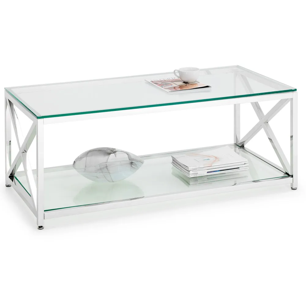 Miami Coffee Table with Storage - Silver, Glass