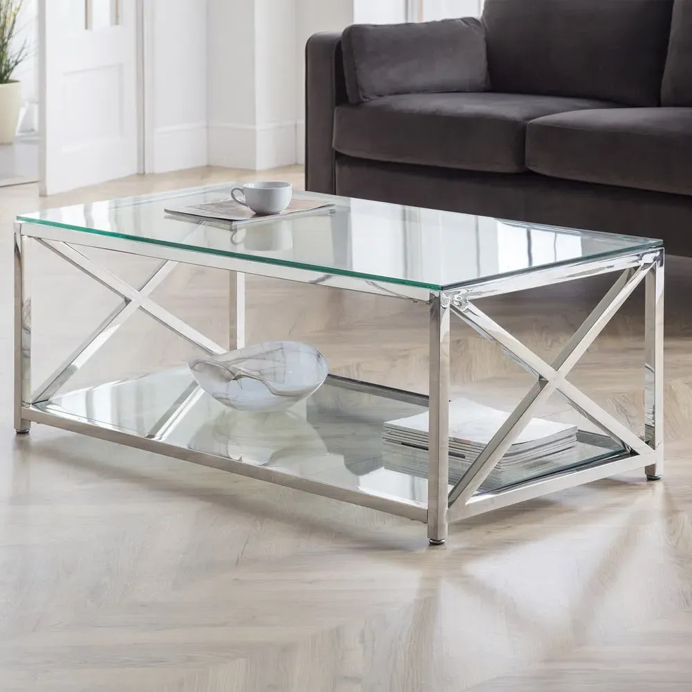 Miami Coffee Table with Storage - Silver, Glass