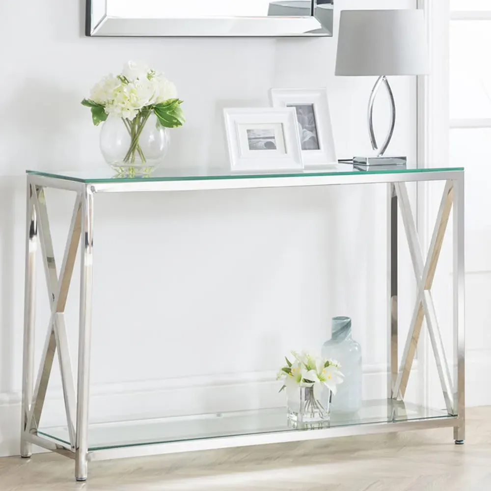Miami Console Table with Storage - Silver, Glass