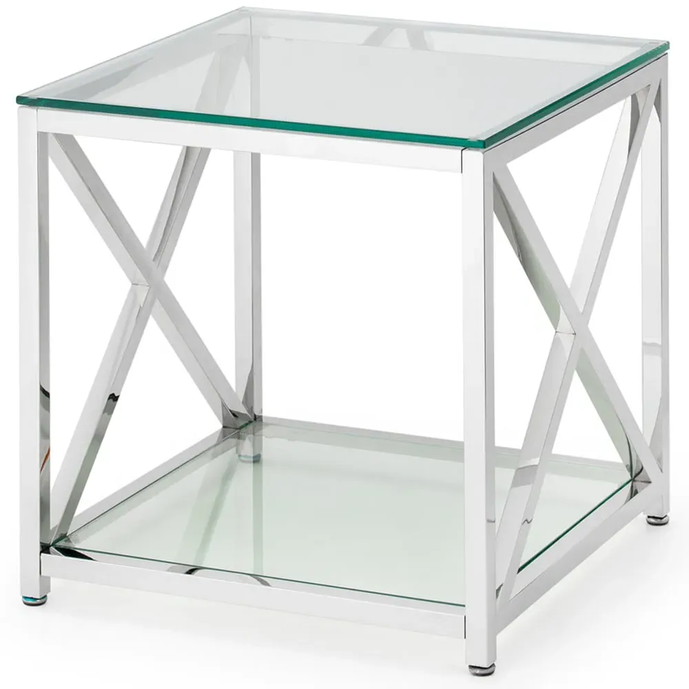 Miami Lamp Table with Storage - Silver, Glass