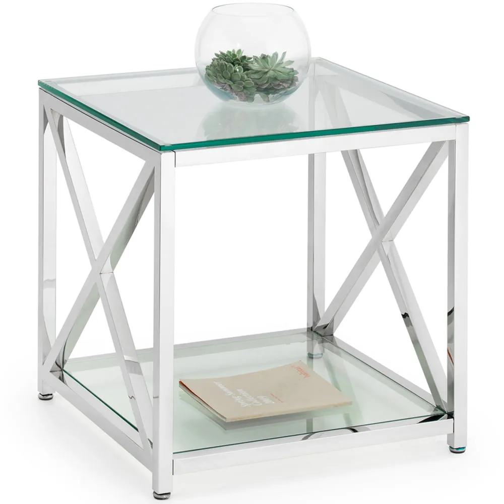 Miami Lamp Table with Storage - Silver, Glass