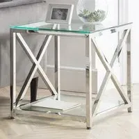 Miami Lamp Table with Storage - Silver, Glass