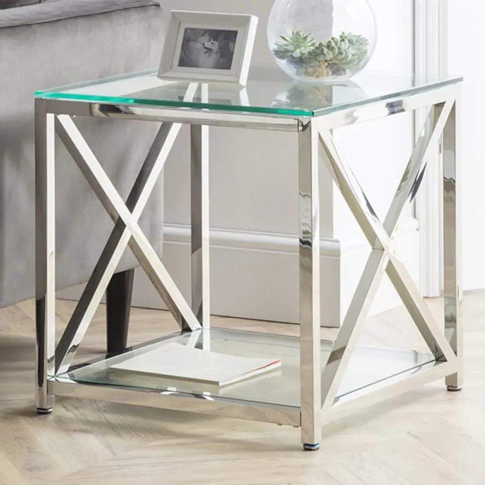 Miami Lamp Table with Storage - Silver, Glass image