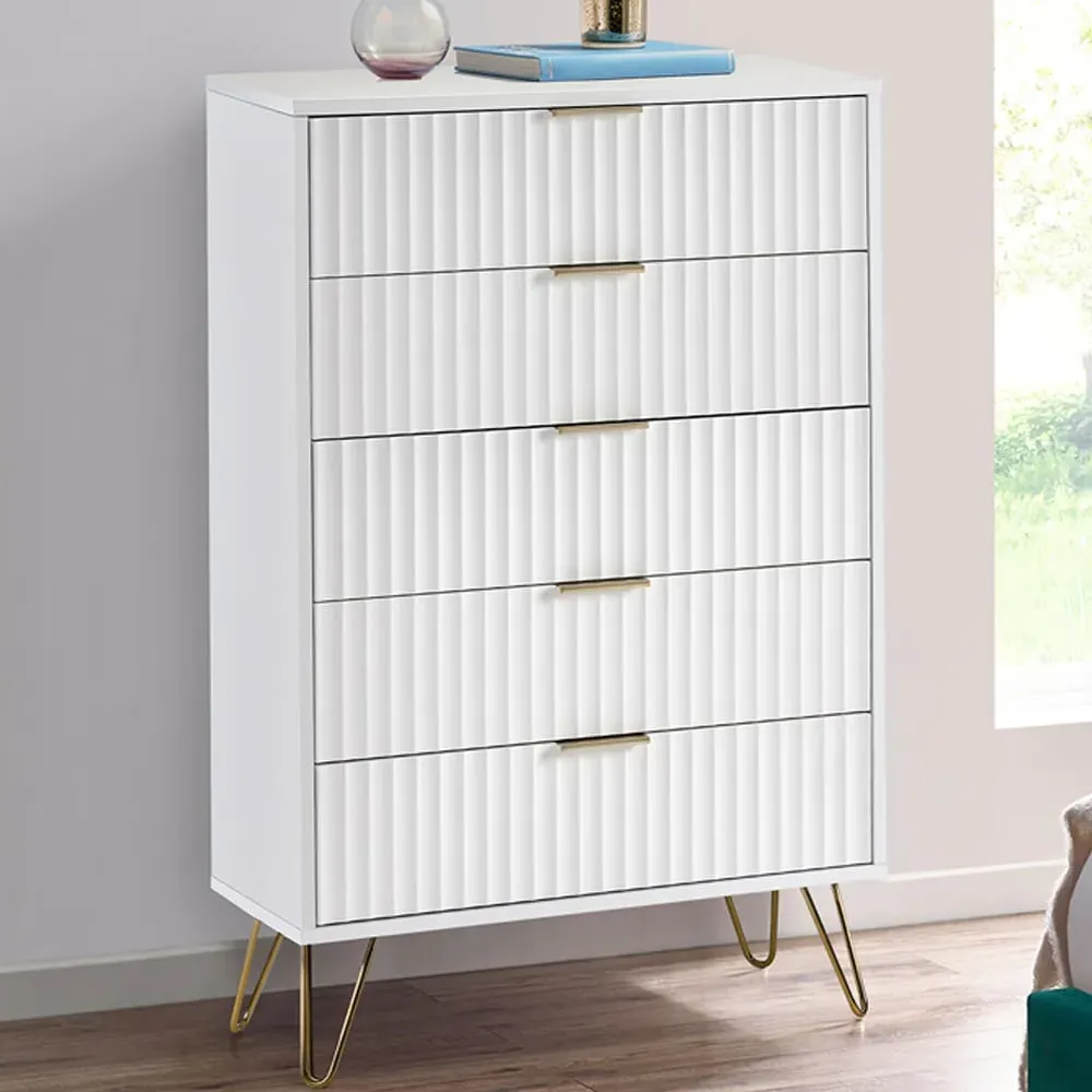 Murano 5 Drawer Chest of Drawers - White