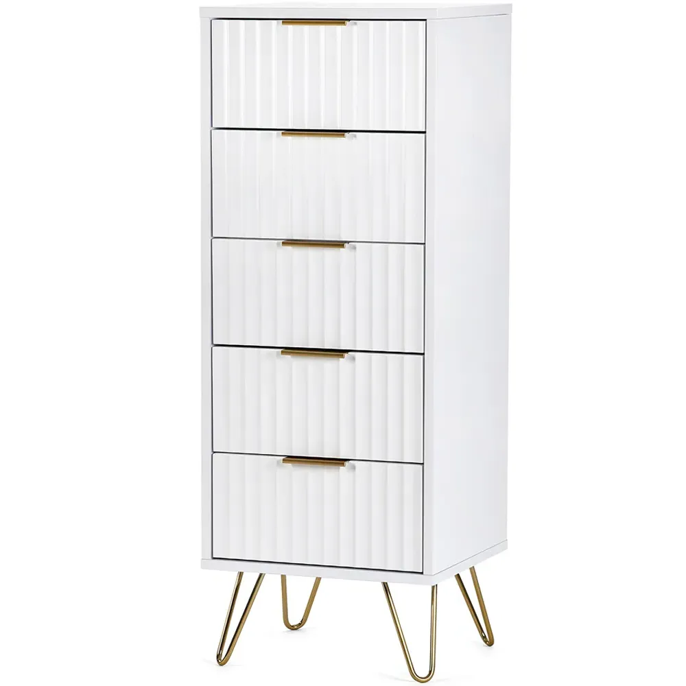 Murano 5 Drawer Tallboy Chest of Drawers - White