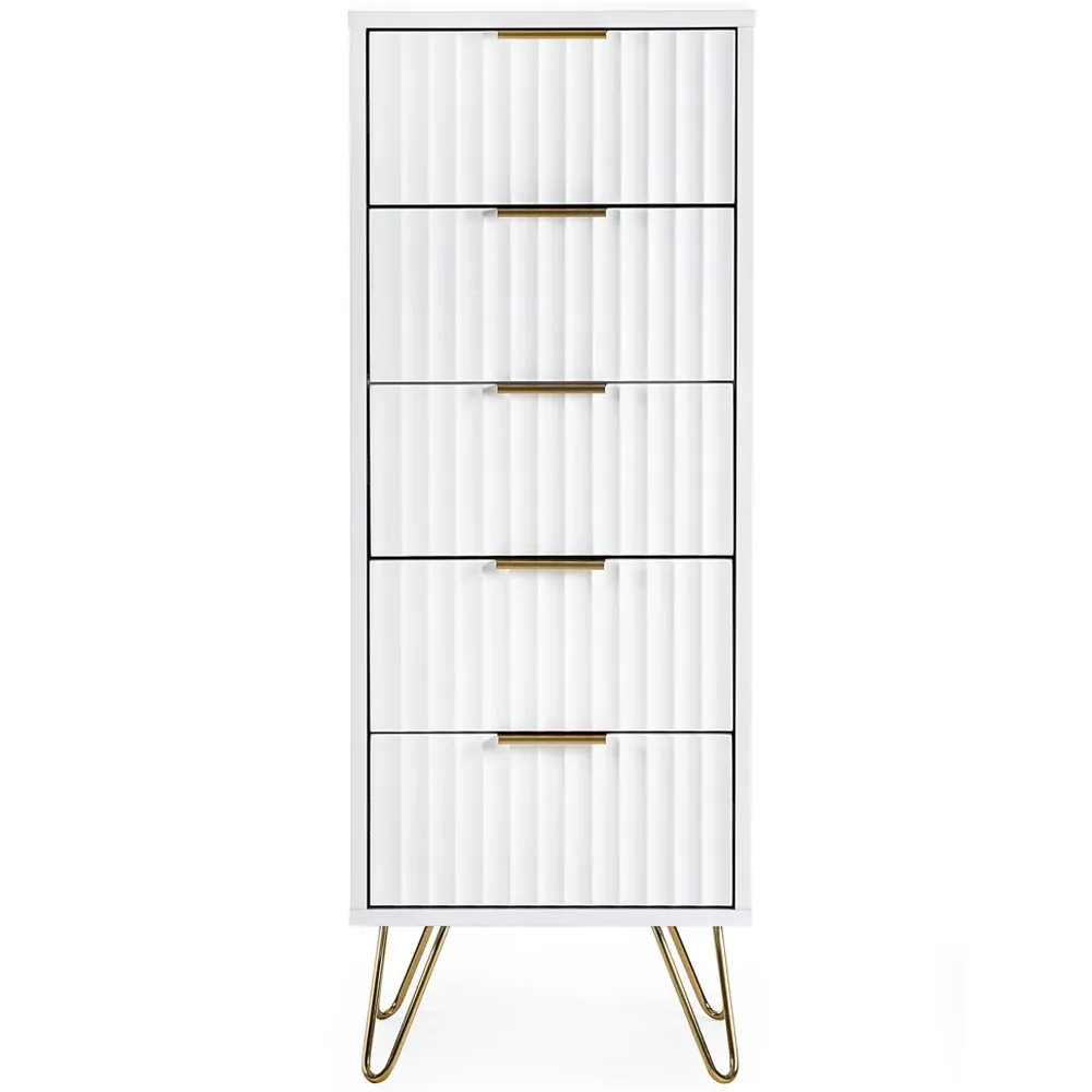 Murano 5 Drawer Tallboy Chest of Drawers - White