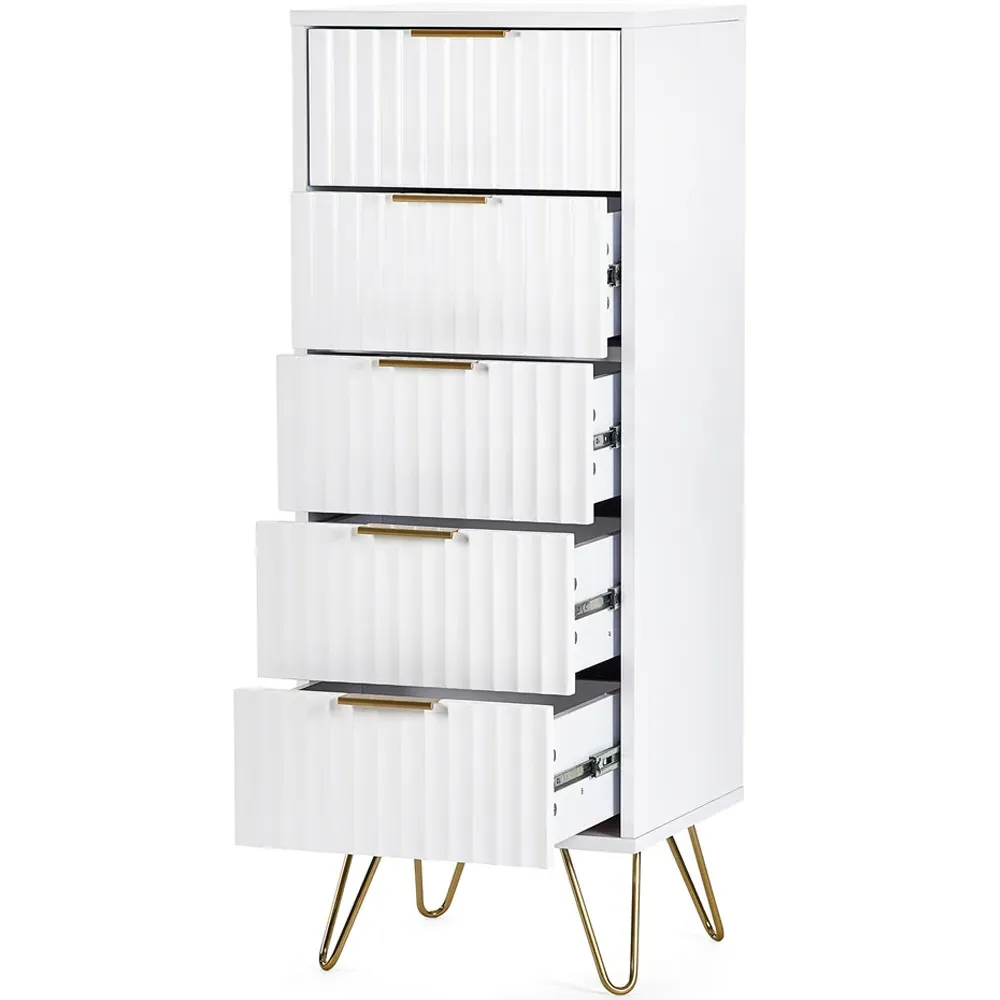 Murano 5 Drawer Tallboy Chest of Drawers - White