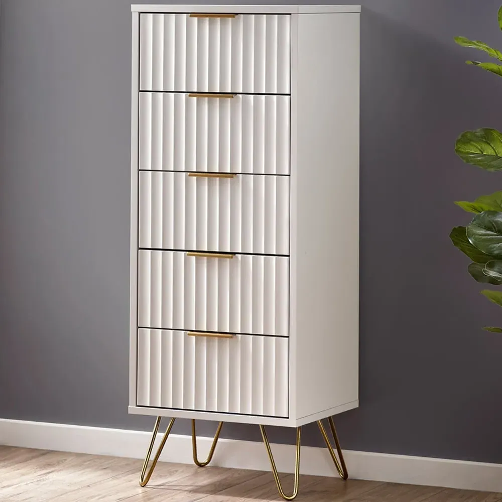 Murano 5 Drawer Tallboy Chest of Drawers - White