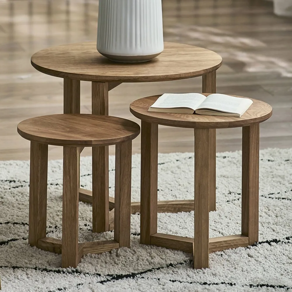 Nidri Oak Nest of Tables Set of 3 - Brown image