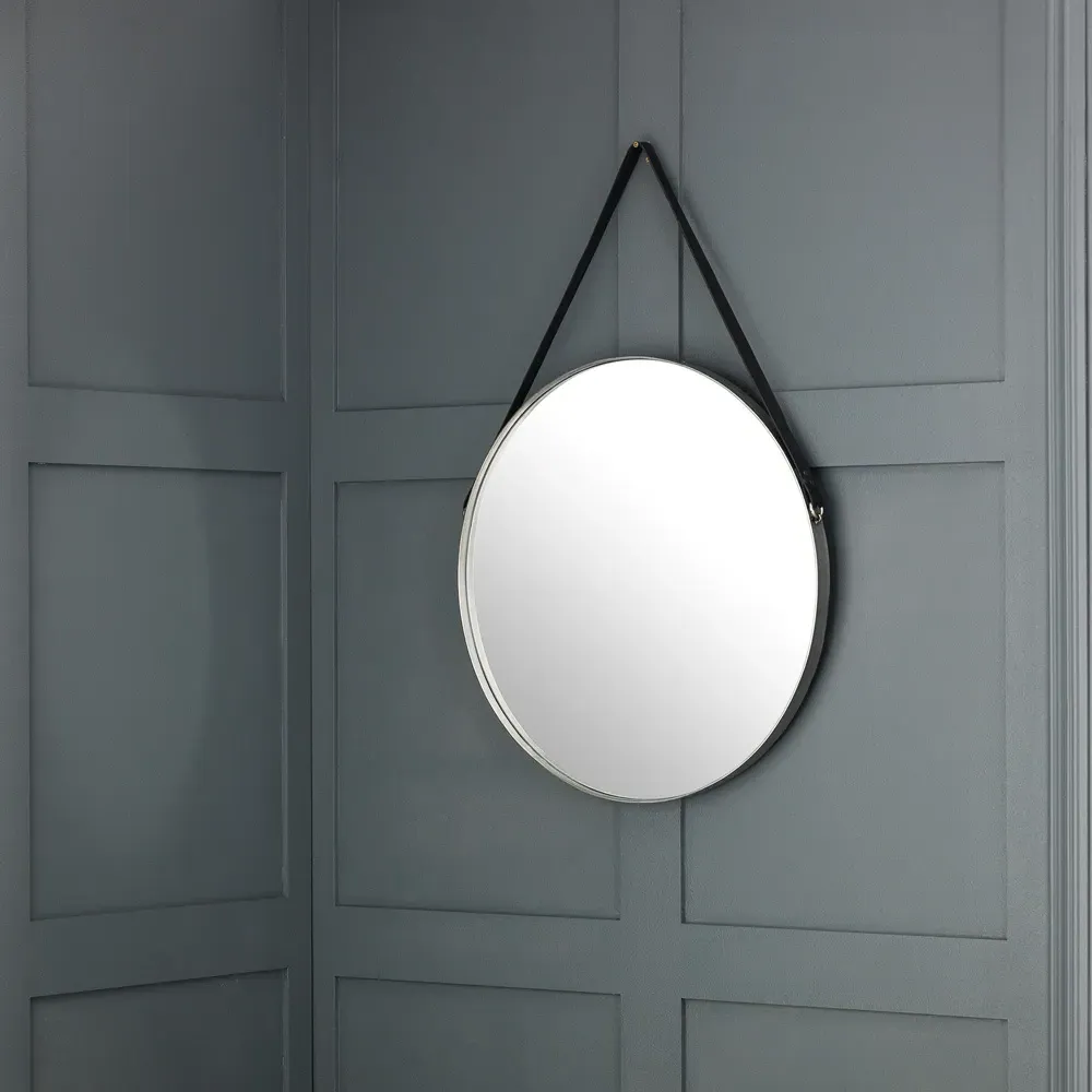 Opera Round Mirror with Leather Strap - Silver