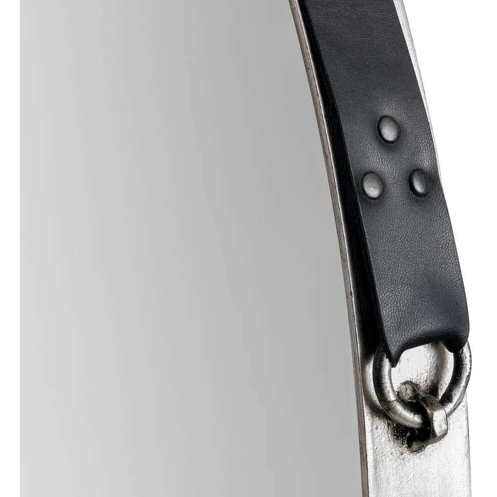 Opera Round Mirror with Leather Strap - Silver