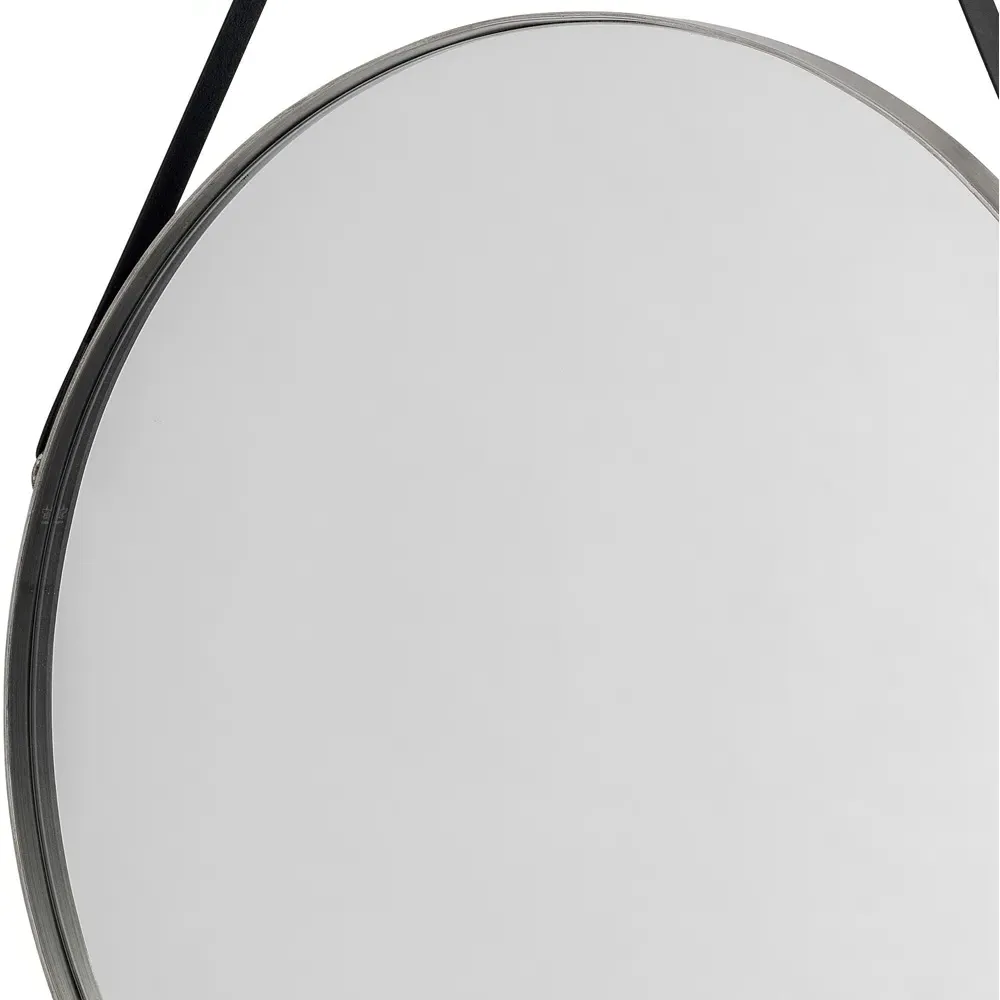 Opera Round Mirror with Leather Strap - Silver