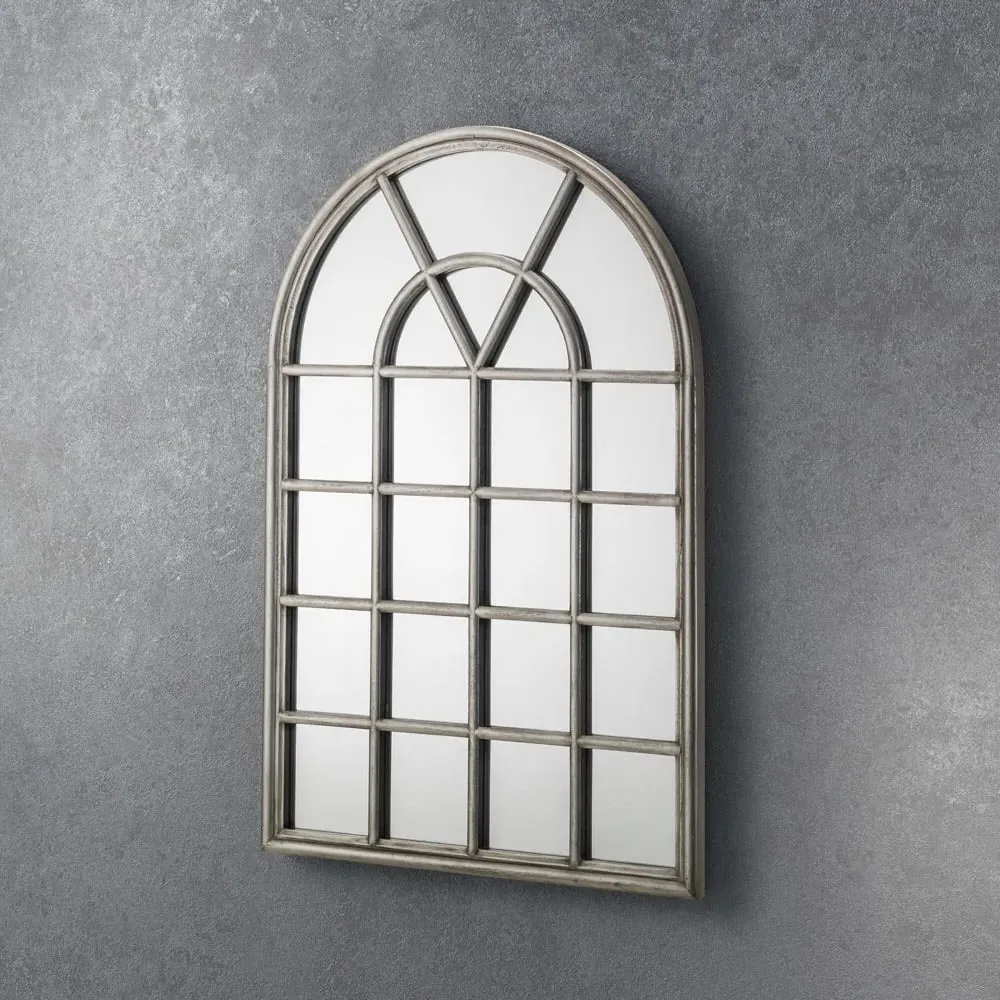 Opus Arched Window Wall Mirror - Pewter