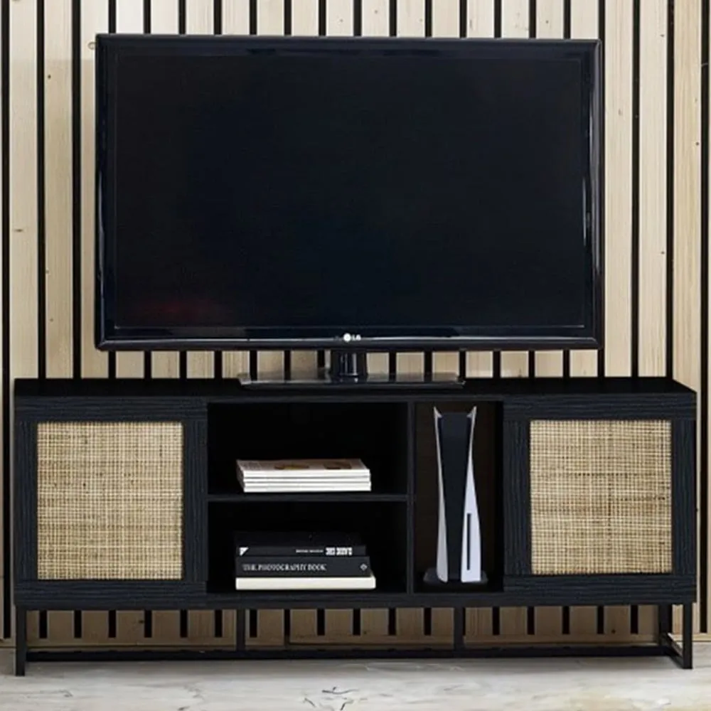 Padstow 2 Door TV Unit with Storage - Black