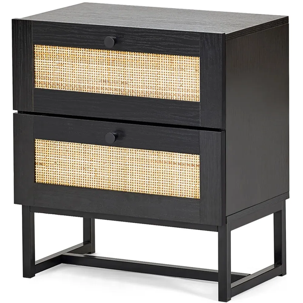 Padstow 2 Drawer Bedside Cabinet - Black