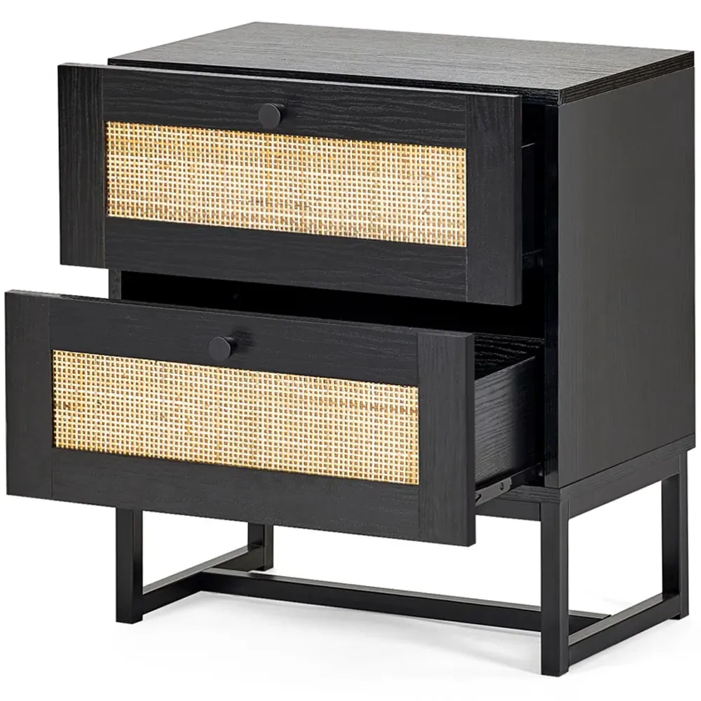 Padstow 2 Drawer Bedside Cabinet - Black