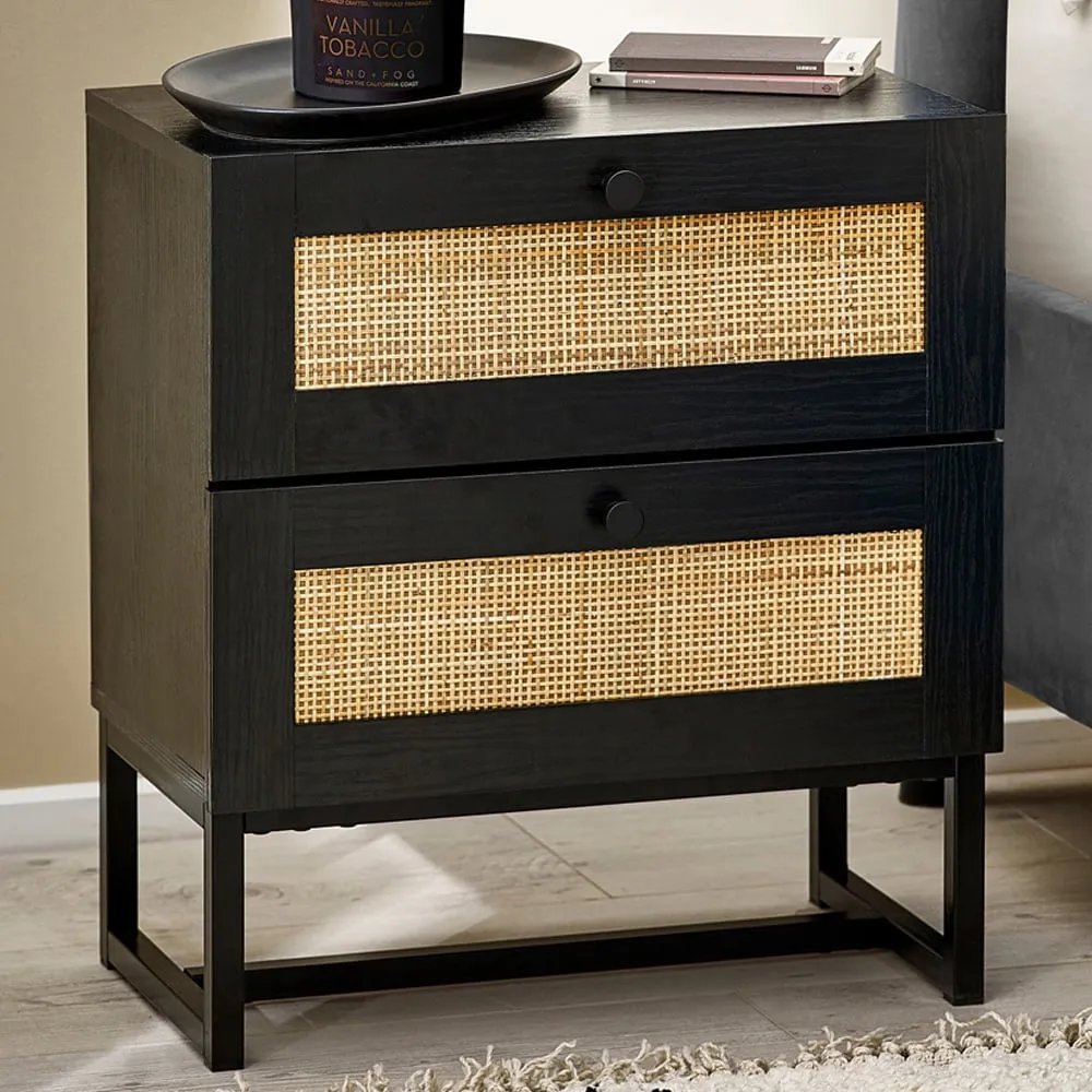 Padstow 2 Drawer Bedside Cabinet - Black