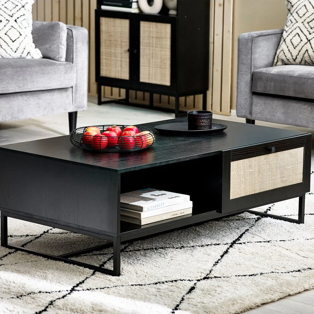 Padstow 2 Drawer Coffee Table - Black