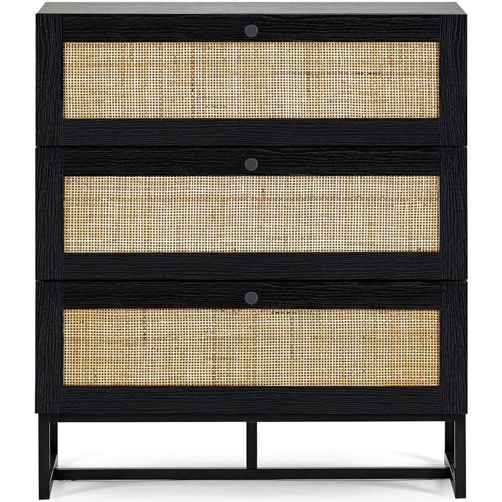 Padstow 3 Drawer Chest of Drawers - Black, Rattan