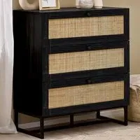 Padstow 3 Drawer Chest of Drawers - Black, Rattan