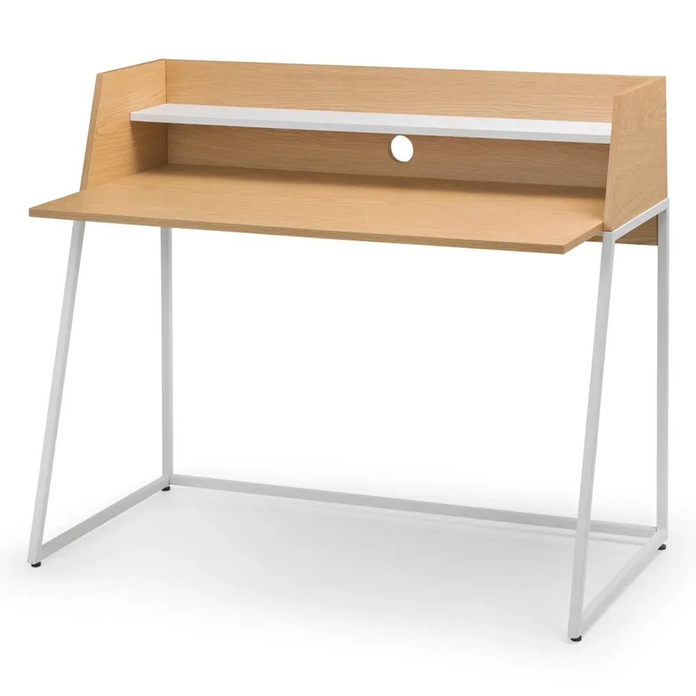 Palmer Single Shelf Desk - White, Oak Effect
