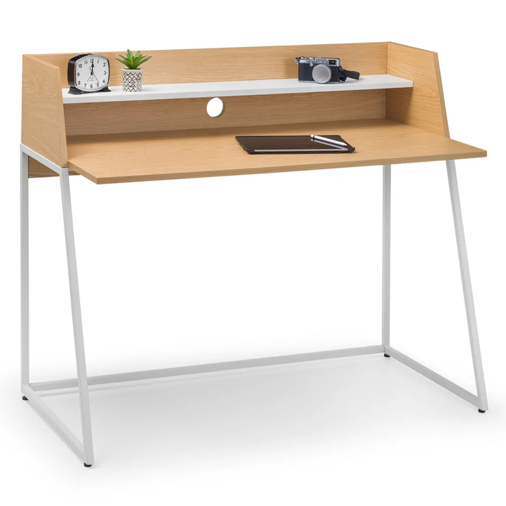 Palmer Single Shelf Desk - White, Oak Effect