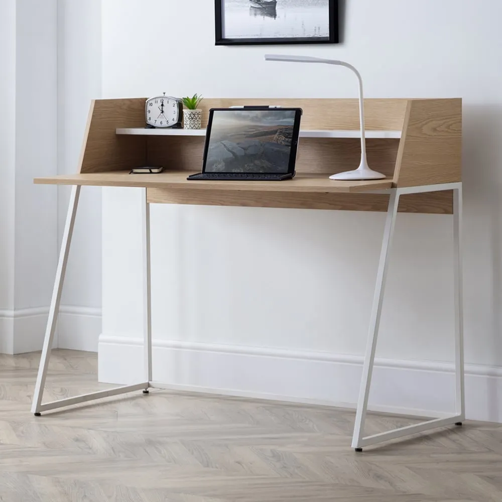 Palmer Single Shelf Desk - White, Oak Effect image
